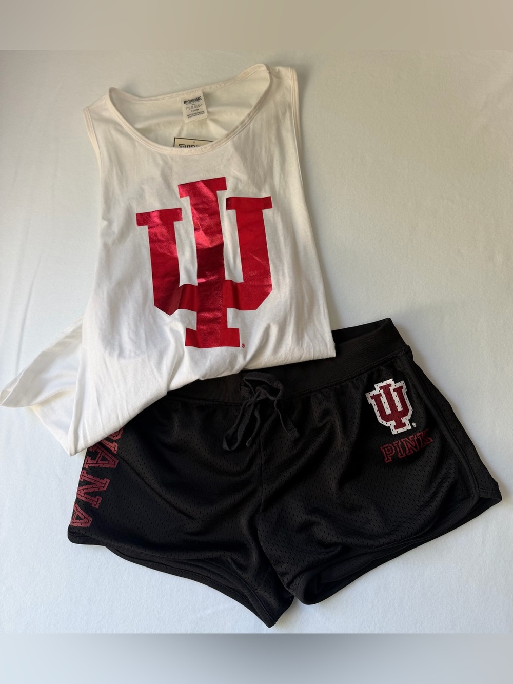 PINK Victoria's Secret Black Collegiate Athletic Shorts & tank with Red IU Logo